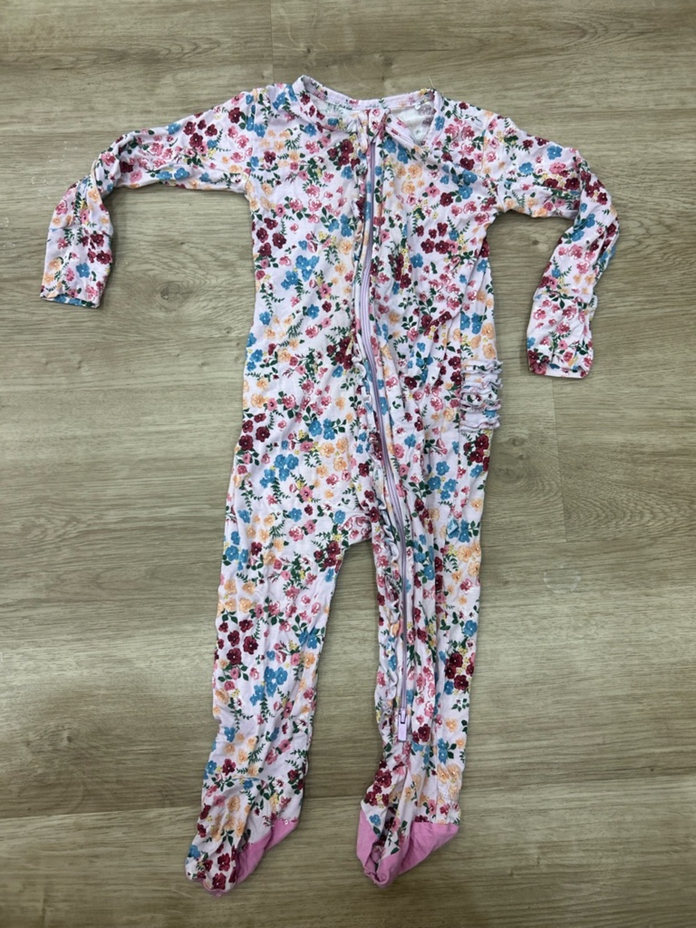 Posh peanut 2t floral ruffle zip footie pajamas bamboo comfy READ
